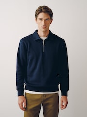 Donkerblauw - Cotton Rich Jersey Zip Neck Polo Sweatshirt - Afbeelding 1 van 8