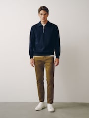 Donkerblauw - Cotton Rich Jersey Zip Neck Polo Sweatshirt - Afbeelding 2 van 8