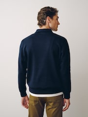Donkerblauw - Cotton Rich Jersey Zip Neck Polo Sweatshirt - Afbeelding 4 van 8
