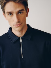 Donkerblauw - Cotton Rich Jersey Zip Neck Polo Sweatshirt - Afbeelding 5 van 8