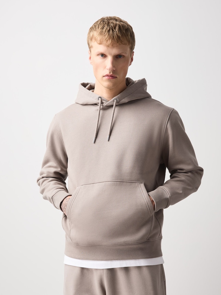 Stone Neutral Regular Fit Heavyweight Cotton Rich Jersey Hoodie - Image 1 of 8 Stone Neutral Regular Fit Heavyweight Cotton Rich Jersey Hoodie - Image 1 of 8