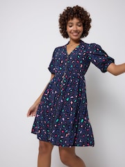 SCAMP & DUDE Blue Zip Front Tiered Snow Leopard Dress - Image 4 of 5