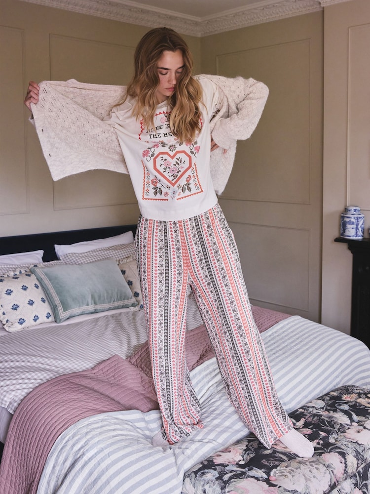 Oatmeal Cross Stitch Short Sleeve Pyjamas - Image 1 of 4 Oatmeal Cross Stitch Short Sleeve Pyjamas - Image 1 of 4