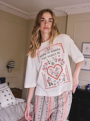 Oatmeal Cross Stitch Short Sleeve Pyjamas - Image 2 of 4