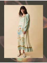 Monsoon Cream Clemence Amelie Floral Dobby Midi Dress - Image 1 of 2