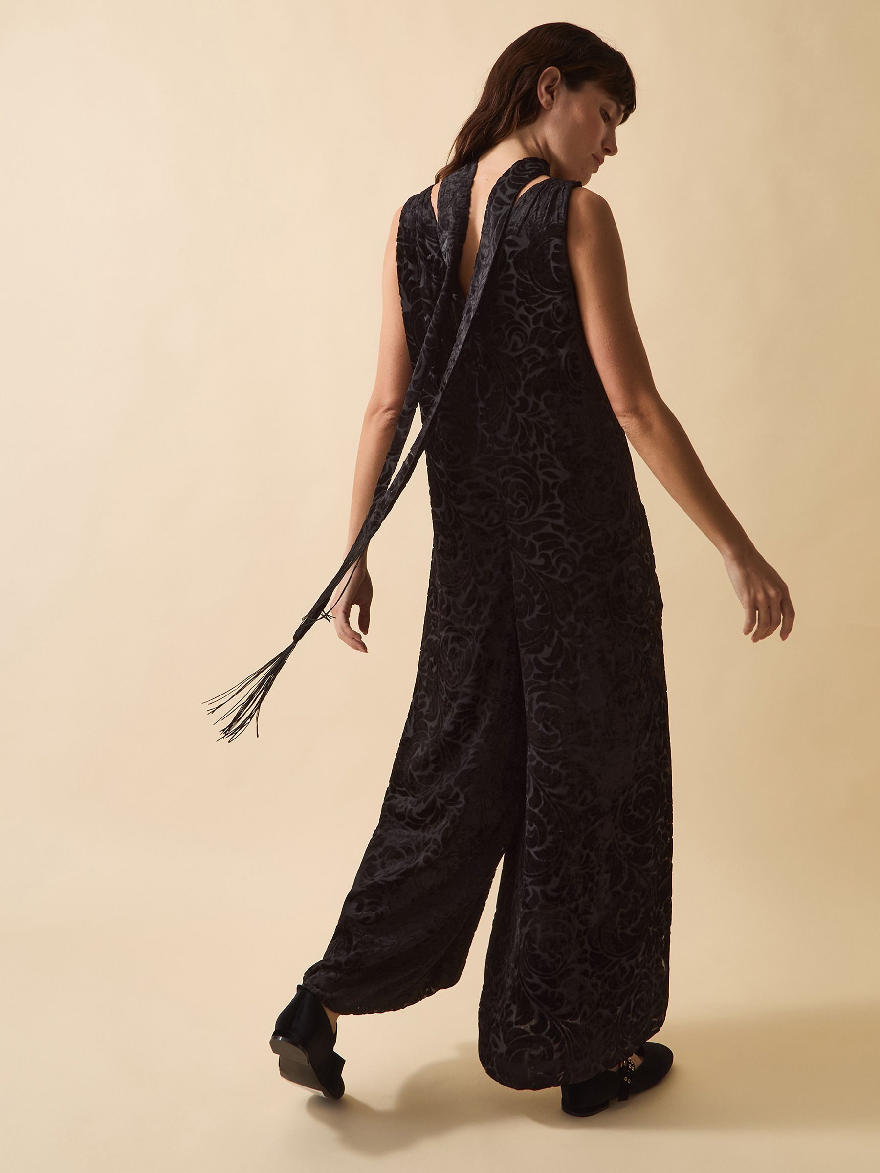 Buy Monsoon Black Clemence Gigi Velvet Burnout Palazzo Jumpsuit