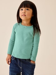 Green Long Sleeve Pointelle Top (3mths-7yrs) - Image 1 of 7