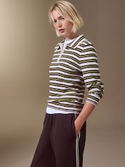 მწვანე ზოლი - Long Sleeve Knit Look Zip Polo Top - სურათი 1 8-დან