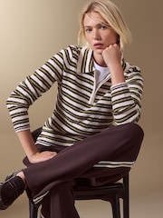 მწვანე ზოლი - Long Sleeve Knit Look Zip Polo Top - სურათი 3 8-დან