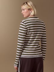 მწვანე ზოლი - Long Sleeve Knit Look Zip Polo Top - სურათი 4 8-დან