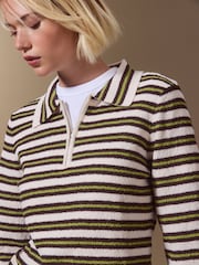 მწვანე ზოლი - Long Sleeve Knit Look Zip Polo Top - სურათი 5 8-დან