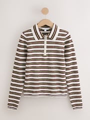 მწვანე ზოლი - Long Sleeve Knit Look Zip Polo Top - სურათი 6 8-დან