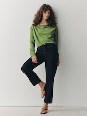 Green Long Sleeved Drape Bubblehem Top - Image 2 of 9