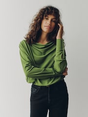Green Long Sleeved Drape Bubblehem Top - Image 3 of 9