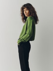 Green Long Sleeved Drape Bubblehem Top - Image 4 of 9