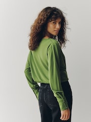 Green Long Sleeved Drape Bubblehem Top - Image 5 of 9
