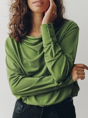 Green Long Sleeved Drape Bubblehem Top - Image 6 of 9