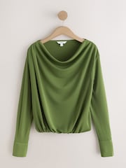 Green Long Sleeved Drape Bubblehem Top - Image 7 of 9