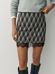 Сұр/Көк чек - Lace Trim Mini Skirt - 8суретінің 3 суреті