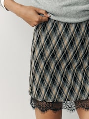 Сұр/Көк чек - Lace Trim Mini Skirt - 8суретінің 5 суреті