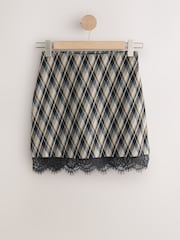 Сұр/Көк чек - Lace Trim Mini Skirt - 8суретінің 6 суреті