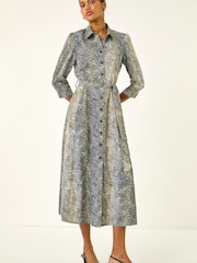Roman Blue Animal Print Midi Shirt Dress - Image 2 of 5