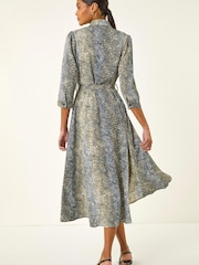 Roman Blue Animal Print Midi Shirt Dress - Image 3 of 5