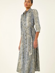 Roman Blue Animal Print Midi Shirt Dress - Image 4 of 5