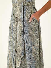 Roman Blue Animal Print Midi Shirt Dress - Image 5 of 5
