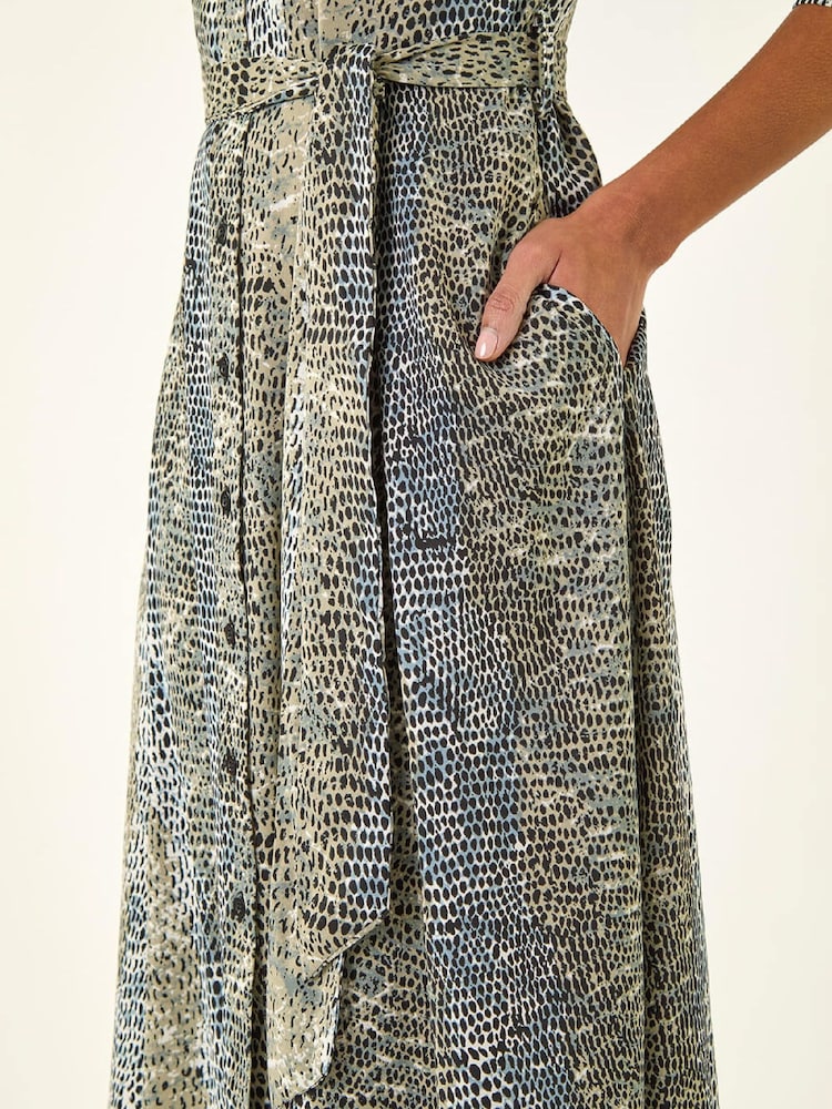 Roman Blue Animal Print Midi Shirt Dress - Image 5 of 5 Roman Blue Animal Print Midi Shirt Dress - Image 5 of 5