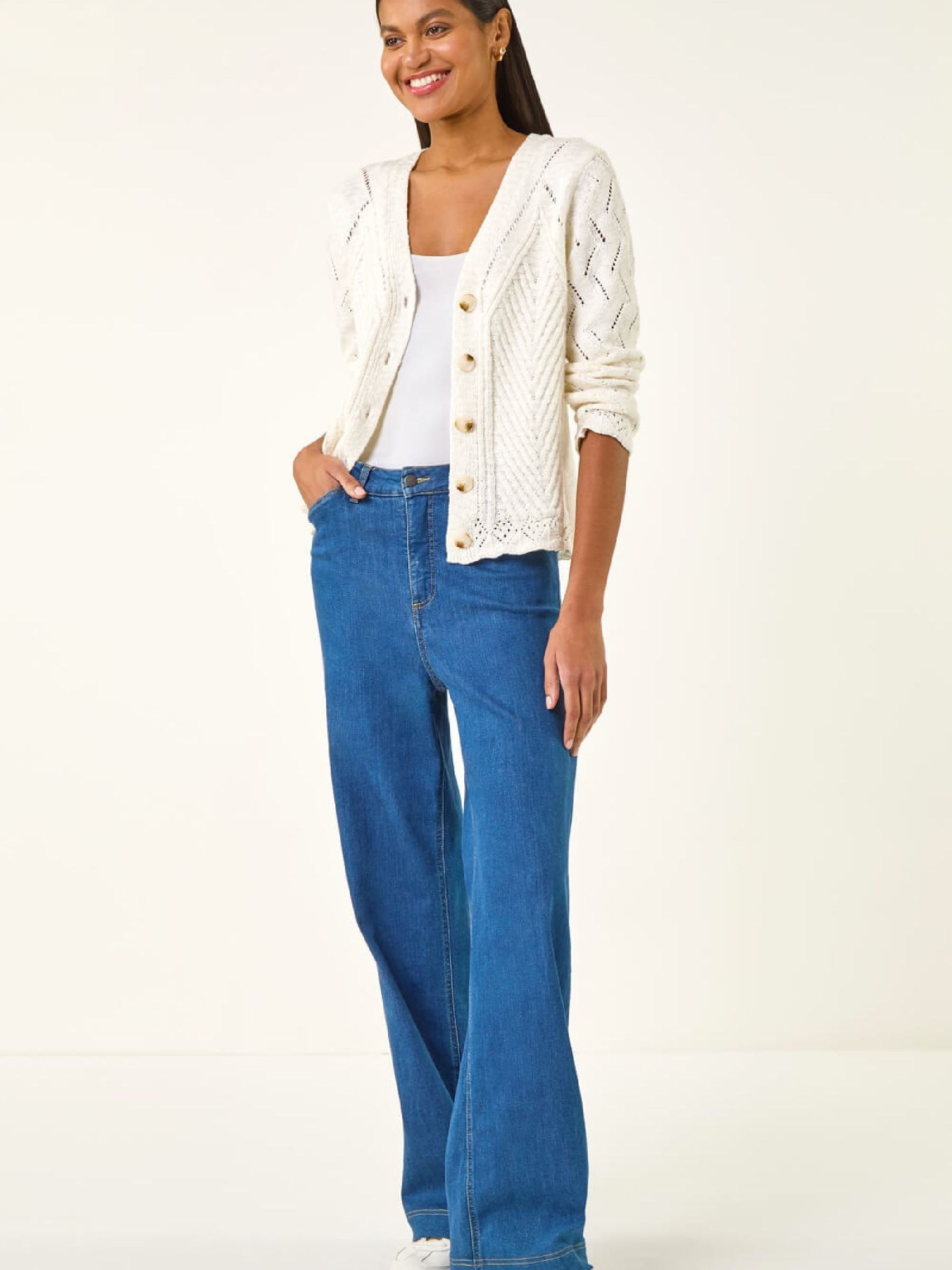 Buy Roman White Scallop V-Neck Knit Cardigan from Next Romania