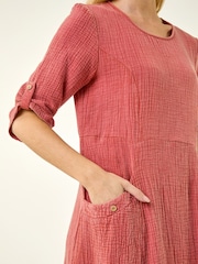 Roman Red Textured A-line Midi Dress - Image 5 of 5