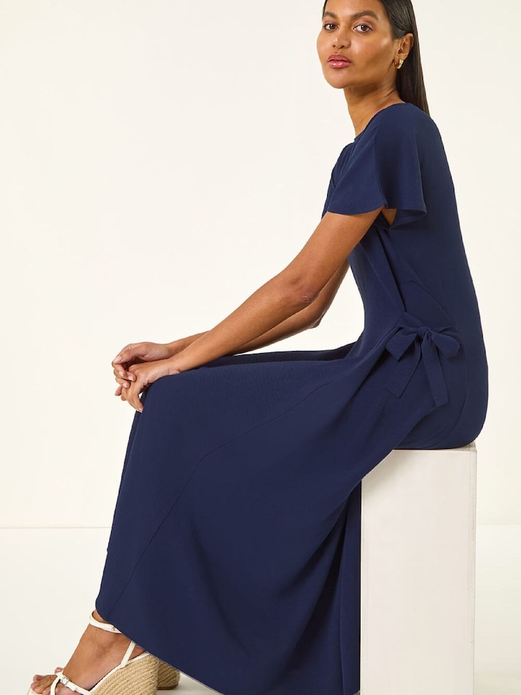 Roman Blue Side Tie Detail Midi Dress - Image 1 of 5