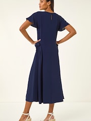 Roman Blue Side Tie Detail Midi Dress - Image 3 of 5