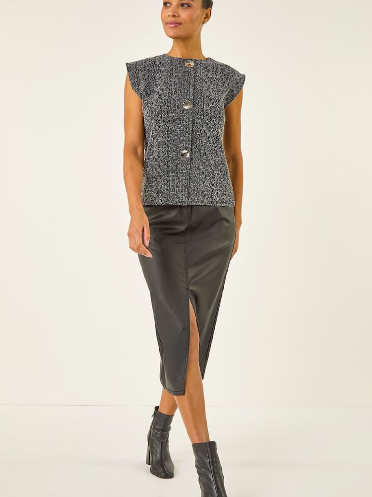 Roman Textured Mock Button Waist Coat - תמונה 2 מתוך 5 Roman Textured Mock Button Waist Coat - תמונה 2 מתוך 5