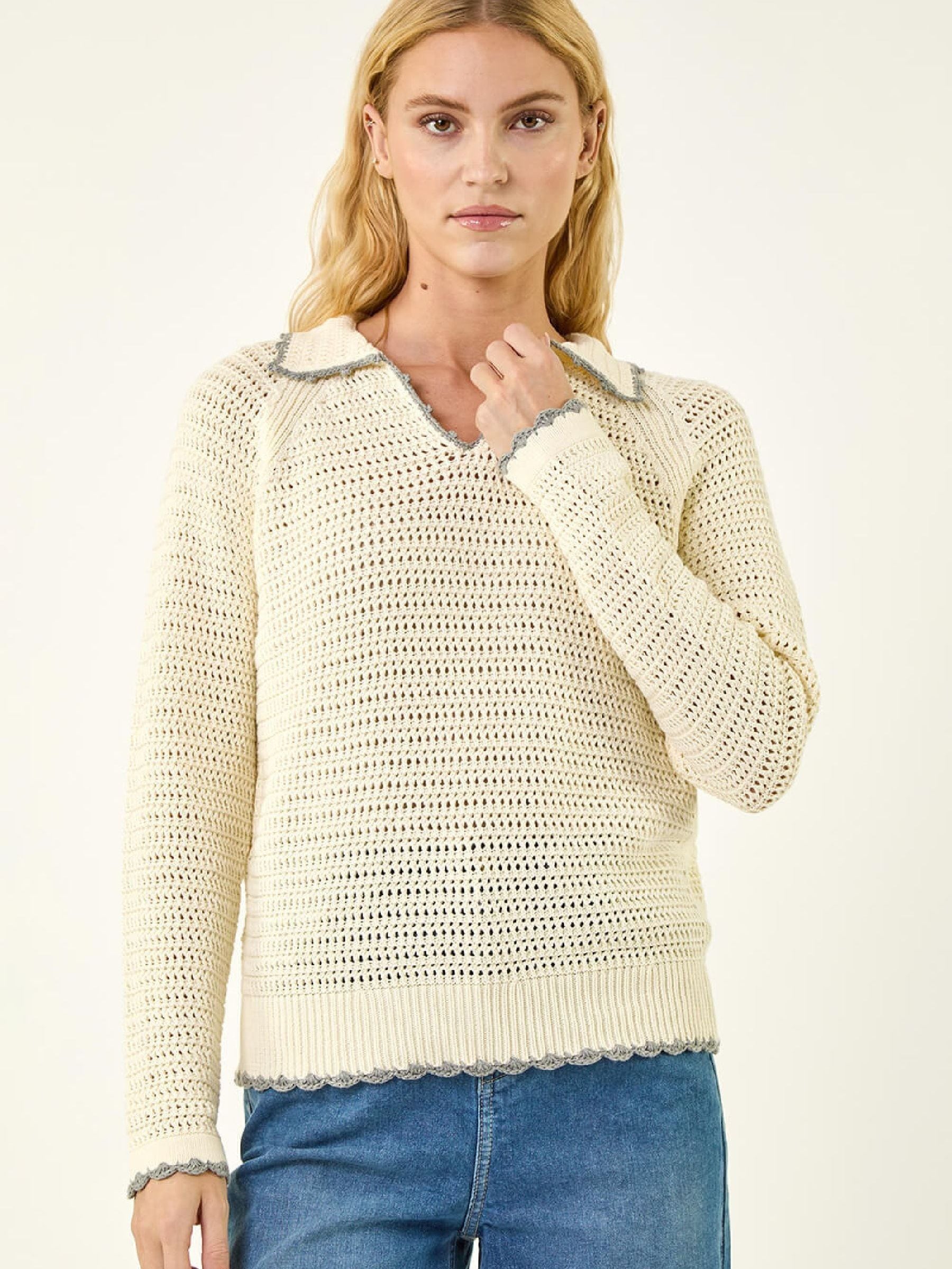 Buy Roman White Collar Crochet Knit Jumper from Next USA
