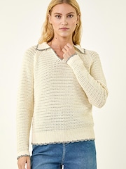 Roman White Collar Crochet Knit Jumper - Image 4 of 5