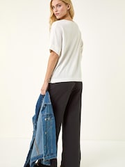 Roman White Floral Trim Knit Top - Image 3 of 5