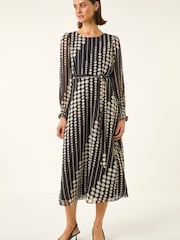 Roman Black Spot Print Shirred Midi Dress - Image 2 of 5