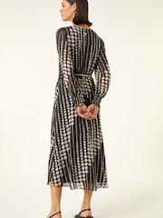 Roman Black Spot Print Shirred Midi Dress - Image 3 of 5