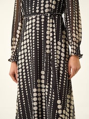 Roman Black Spot Print Shirred Midi Dress - Image 5 of 5