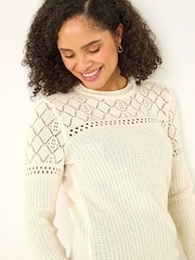 Roman White Textured Wave Hem Knit Jumper - Image 1 of 5
