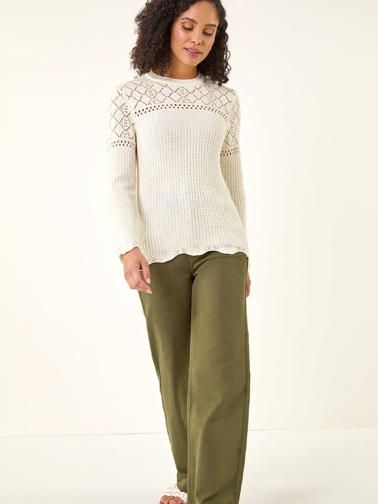 Roman White Textured Wave Hem Knit Jumper - Image 2 of 5 Roman White Textured Wave Hem Knit Jumper - Image 2 of 5