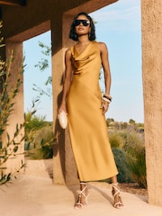 Friends Like These Ochre Yellow Cowl Neck Sleeveless Midi Dress - Image 1 of 5