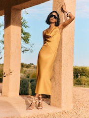 Friends Like These Ochre Yellow Cowl Neck Sleeveless Midi Dress - Image 5 of 5