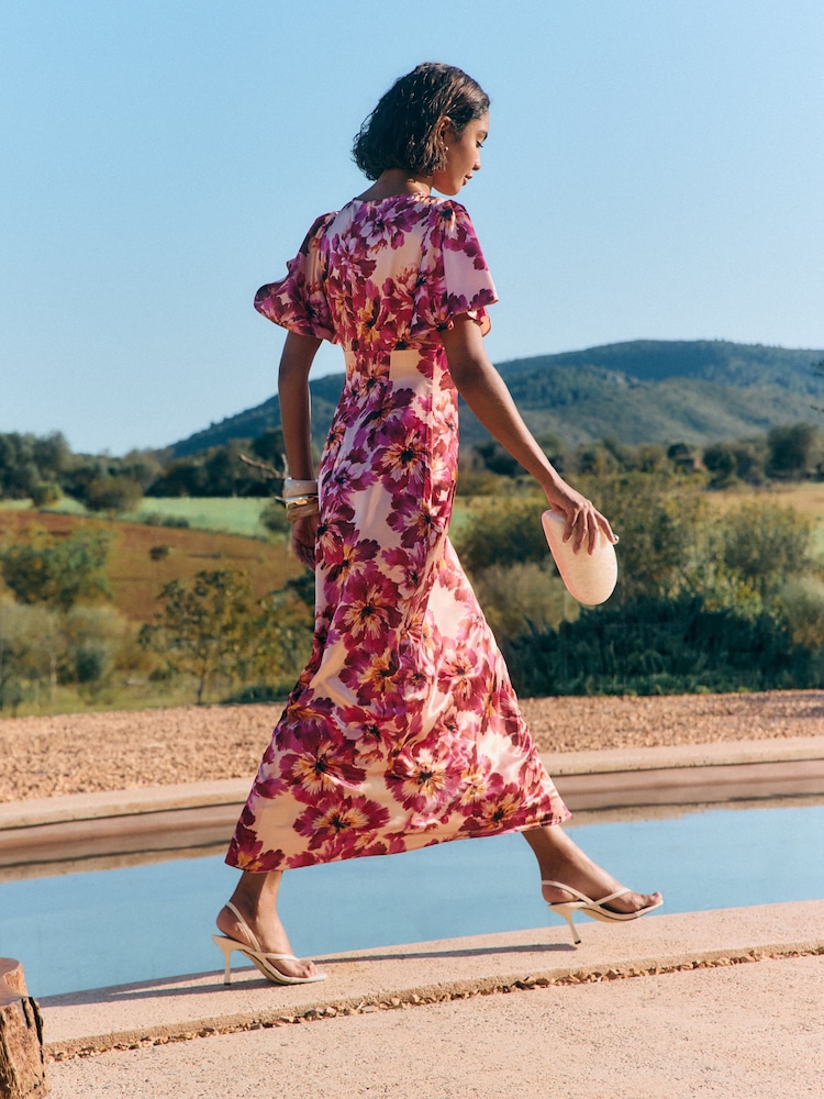 ruffle floral midi dress She's Stunning - Rose, Small | Hazel and Olive 20% Nylon Marla Ruffle Midi Dress Cream/Dusty