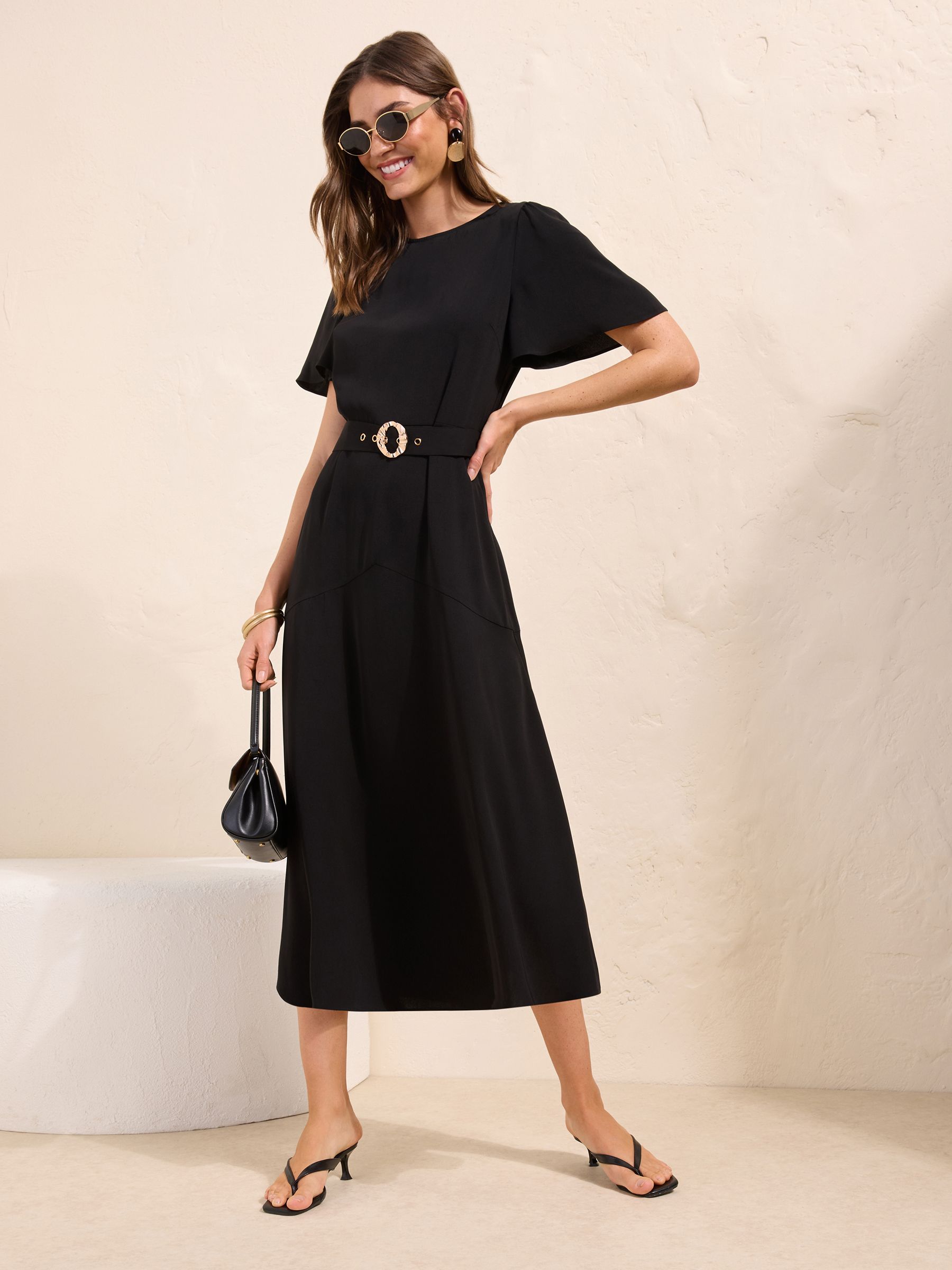 Buy Friends Like These Black Short Sleeve Belted Workwear Midi