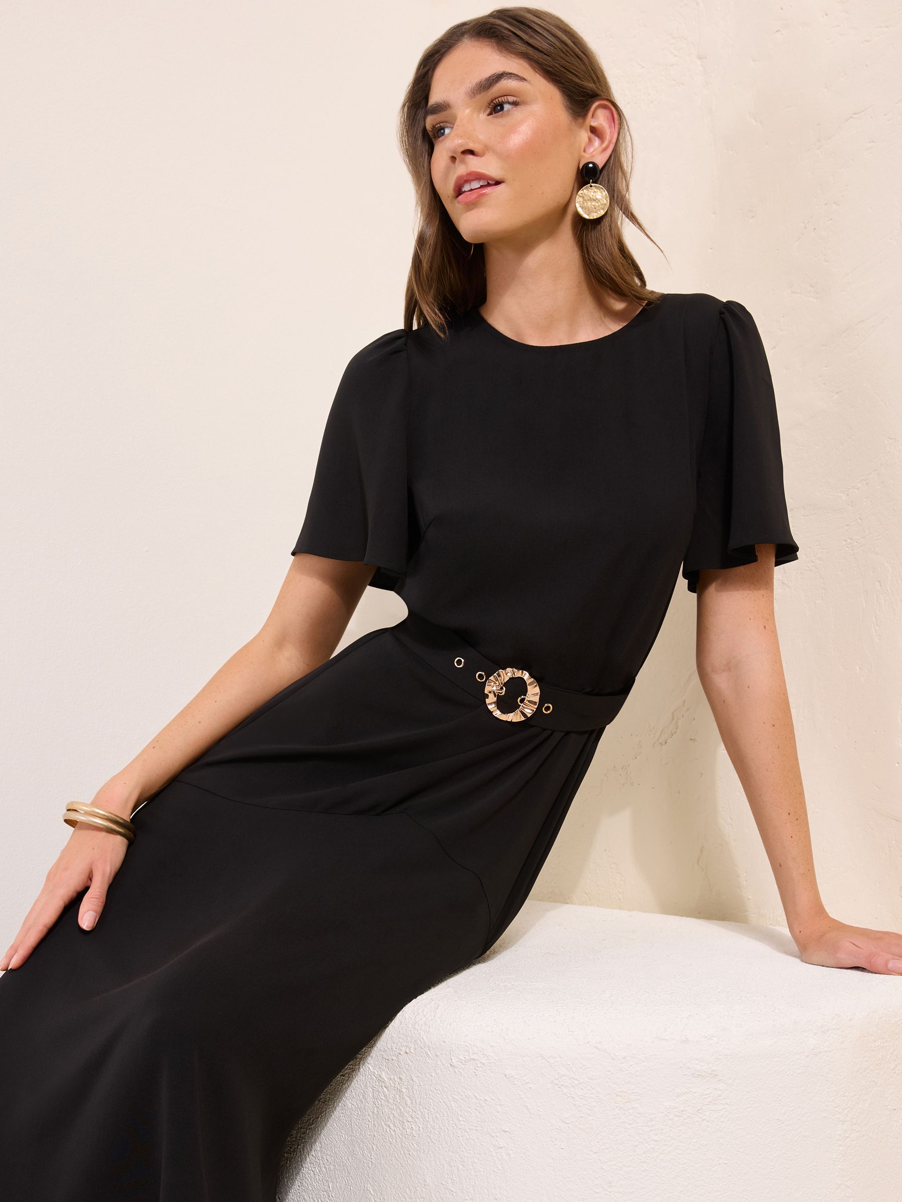Buy Friends Like These Black Short Sleeve Belted Workwear Midi