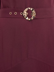 Friends Like These Berry Red Short Sleeve Belted Workwear Midi Dress - Image 5 of 6