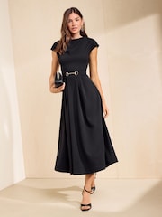 Friends Like These Black Hardware Detail Workwear Midi Dress - Image 1 of 5